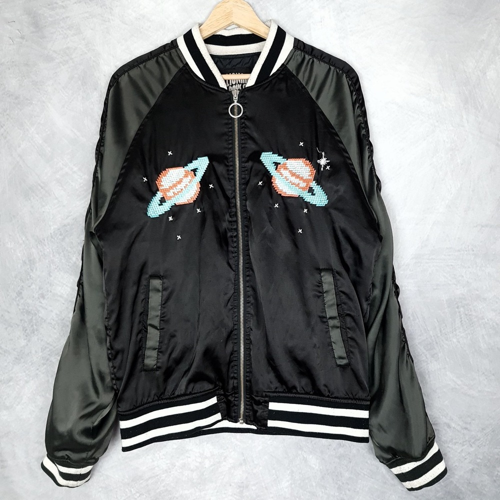 Billionaire Boys Club Satin Bomber Jacket Mens Large Space Saturn Astronaut